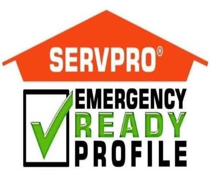  Orange SERVPRO house with a check mark in a box under it that says emergency ready profile next to it